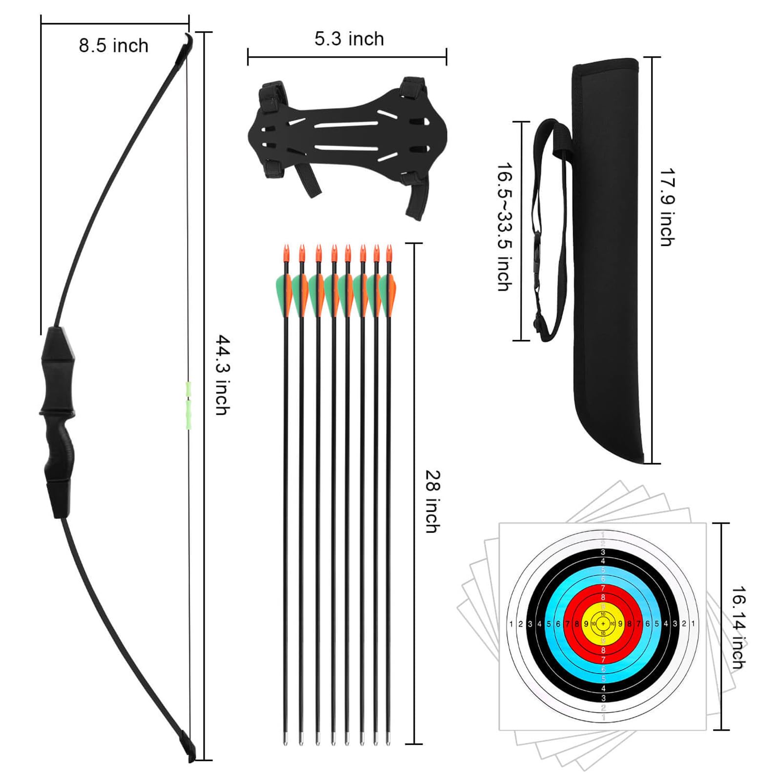 Dostyle Recurve Bow and Arrows Set Teenagers Ambidextrous Archery Beginner Gift for Outdoor Archery Training (Black)
