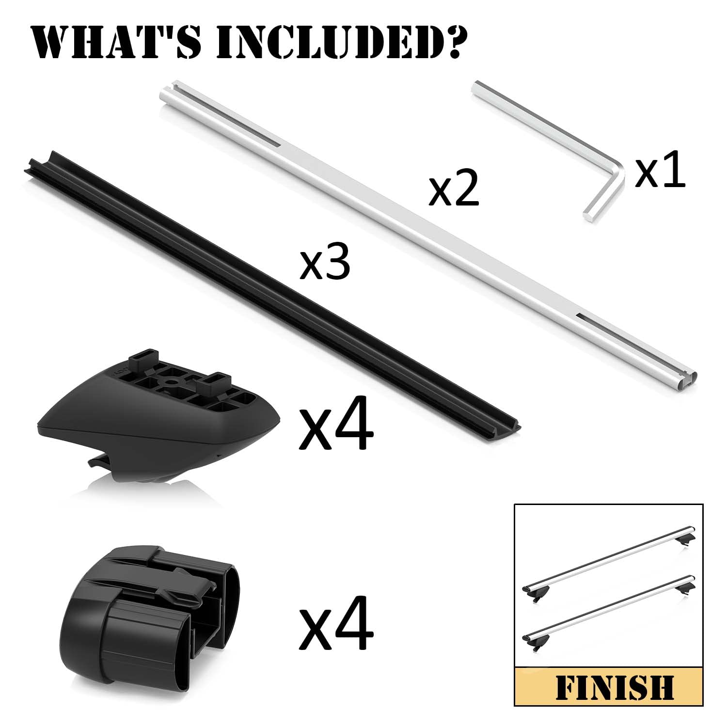 COWVIE 135cm Roof Rack Cross Bars, Adjustable Aluminum Roof Bars, Fits Most Existing Raised Side Rails with Gap - White