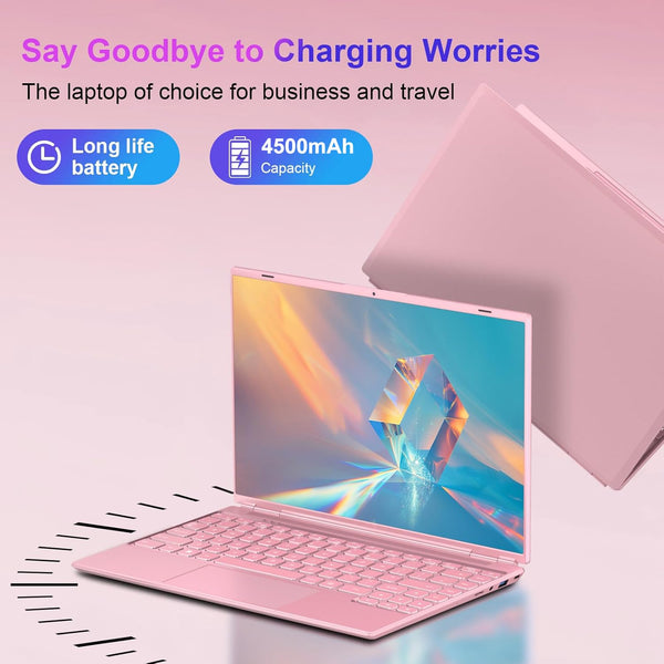 HUQPPQ 14 Inch Laptop Celeron N5095 Processor (Up to 2.9GHz) 8GB RAM 256GB SSD Win11 Laptops | FHD 1920×1200 IPS Display | WiFi 5, BT4.2, Webcam | 180° Foldable | For Students & Business-Pink-N700