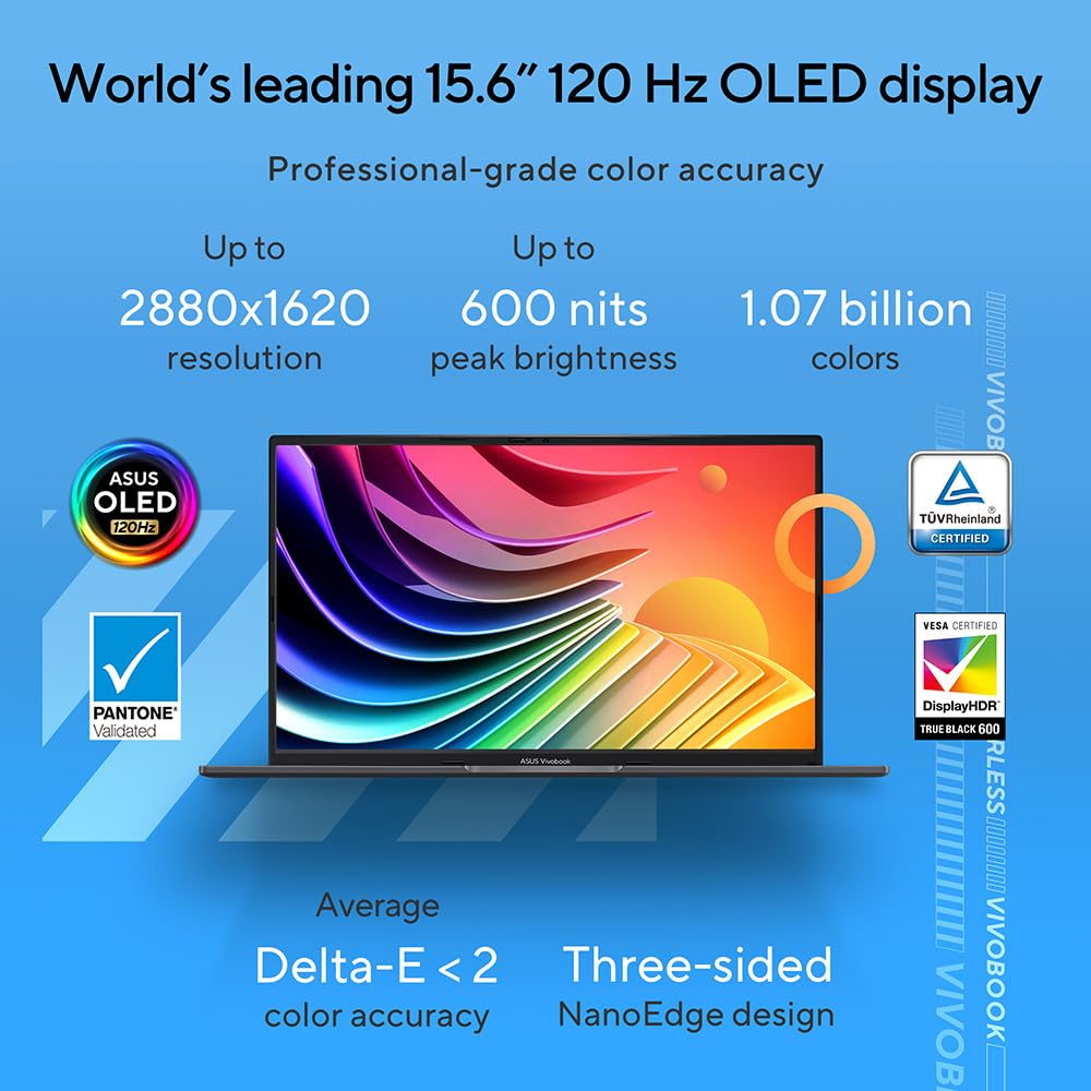 ASUS Vivobook 16 X1605VA Laptop | 16.0" WUXGA 16:10 Screen | Intel Core 5-120U | 16GB RAM | 512GB PCIe SSD | Windows 11 | Black