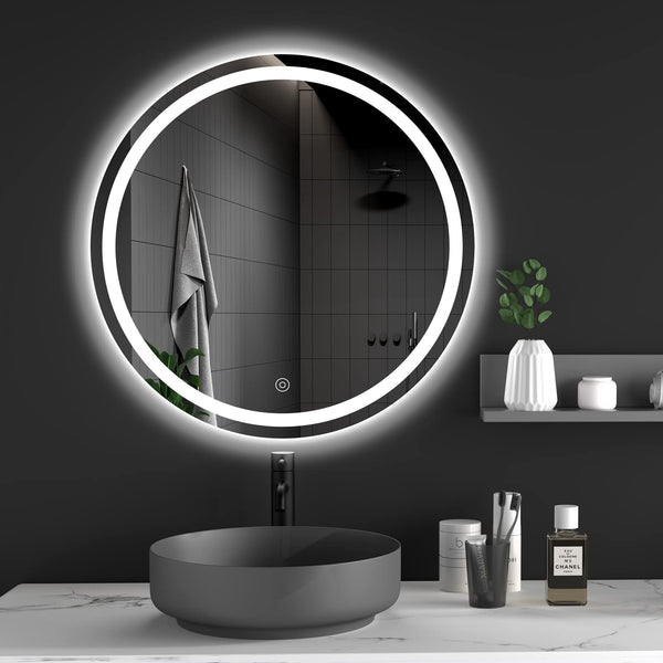 Dripex 500 mm Round LED Bathroom Mirror, Wall Mounted Circle Makeup Mirror with Cold White Light, Anti-Fog, IP44, Backlit + Front Light