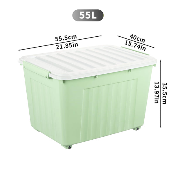 Cetomo 55L*3 Storage Boxes with Wheels, Plastic Storage Box with Lid, Latching Buckles, Click Closure, Stackable, Nesting, Durable Organizer for Home