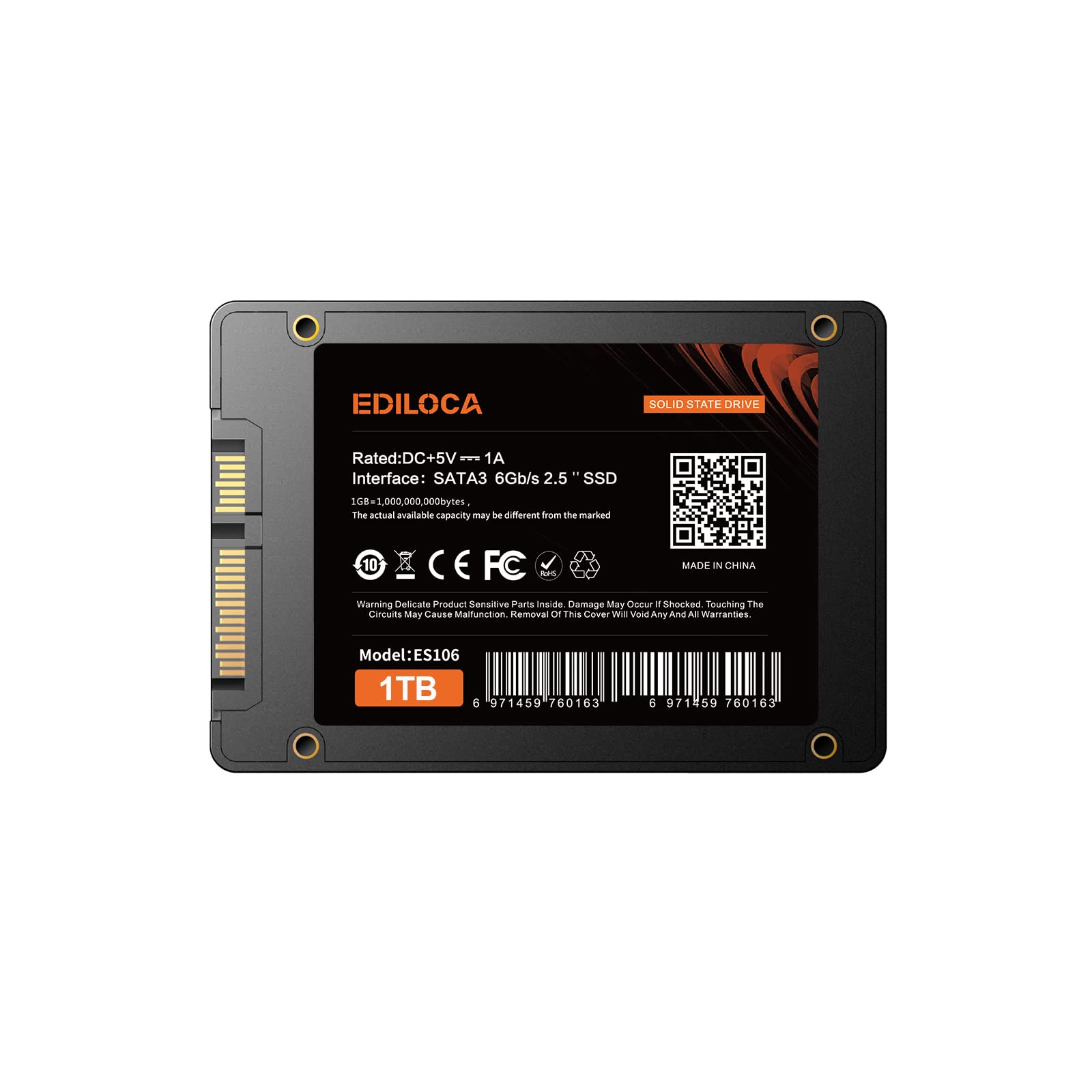 Ediloca 1TB SSD, Internal Solid State Drives, 2.5" SATA SSD 1TB, Up to 550MB/s, 3D NAND TLC, Compatible with Laptop & PC Desktop(ES106 Black)