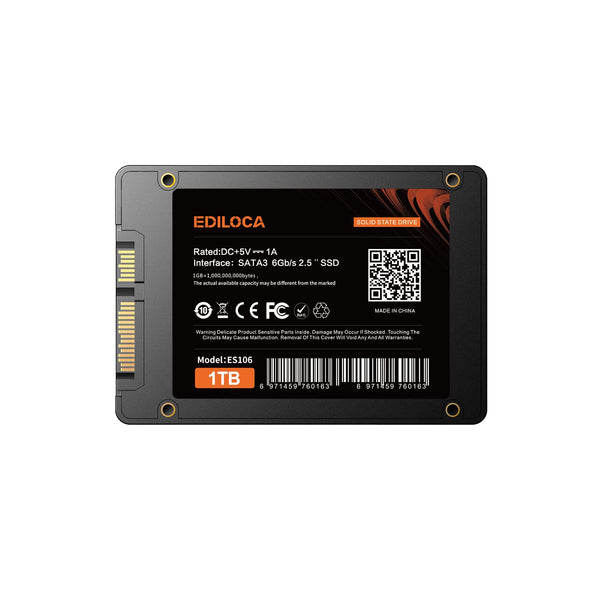 Ediloca 1TB SSD, Internal Solid State Drives, 2.5" SATA SSD 1TB, Up to 550MB/s, 3D NAND TLC, Compatible with Laptop & PC Desktop(ES106 Black)