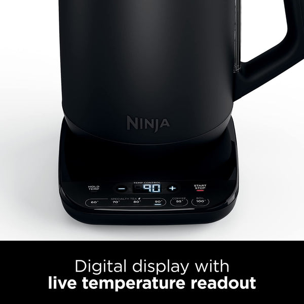 Ninja Perfect Temperature Kettle, 1.7L, with Temperature Control, LED Display, Easy to Use Kettle with Rapid Boil and Temperature Hold, Matte Black, KT200UK