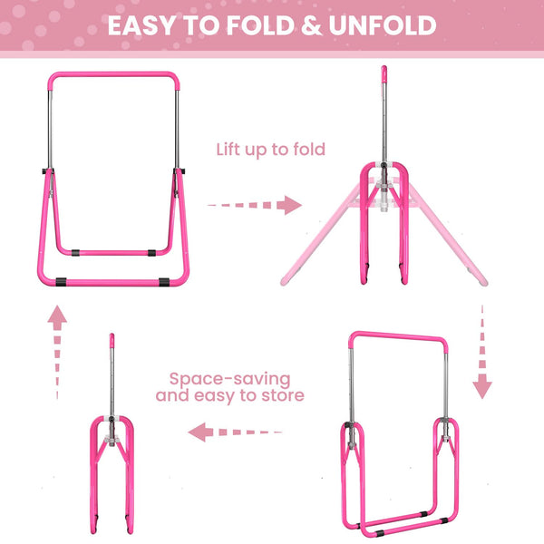 DOBESTS Gymnastics Bar, Kids Folding Horizontal Bar, Adjustable Height Gymnastic Horizontal Bars, Junior Gymnastic Training Equipment for Home Gym