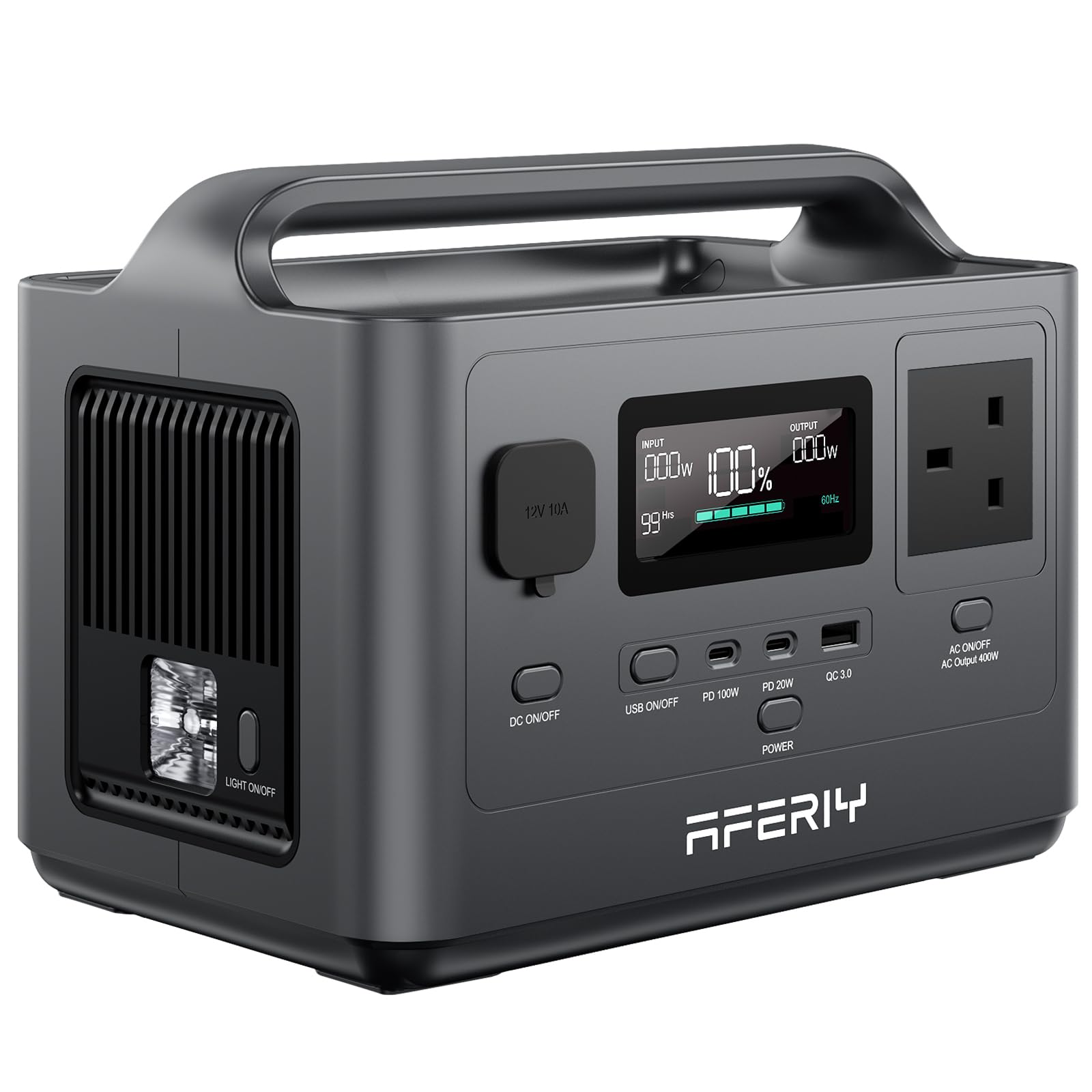 AFERIY 400W Portable Power Station 256Wh LiFePO4 Battery 1.5-hour Fast Charging, 5 Ports, Pure Sine Wave 230V Output, UPS Power Supply for Outdoor Camping and Emergency Backup