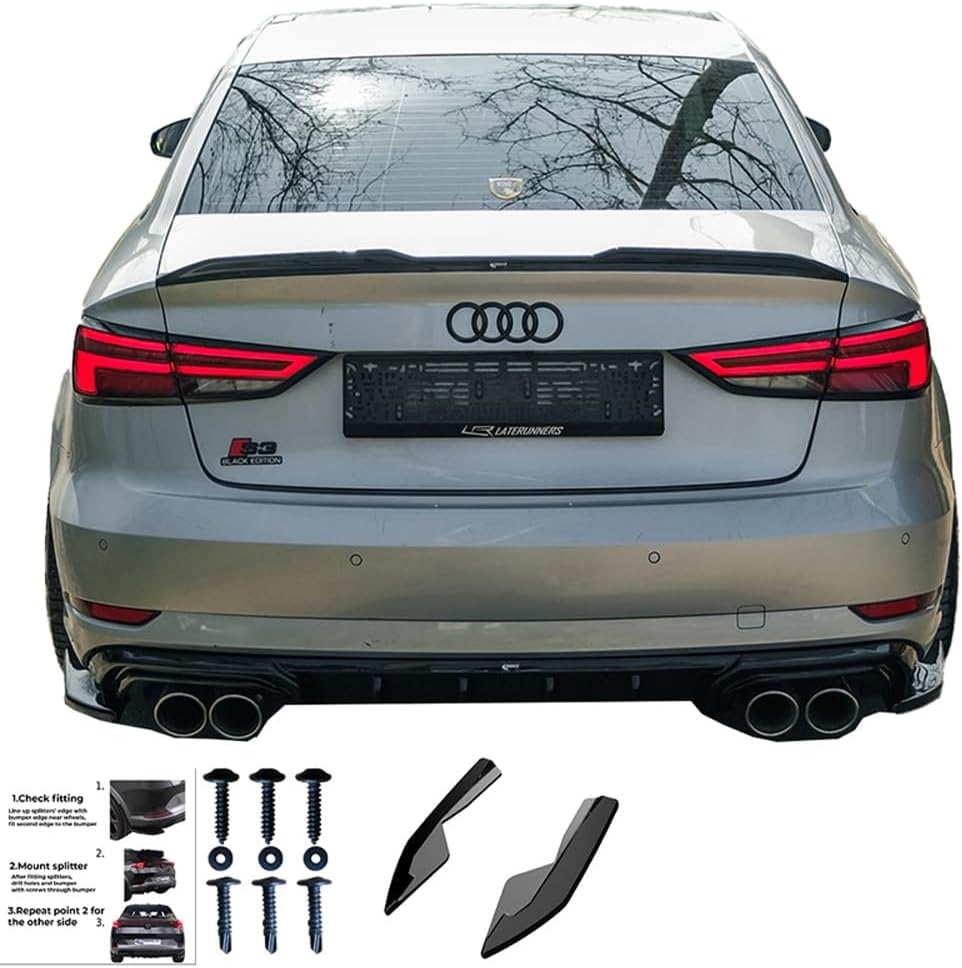 Oneway Rear Side Diffusors compatible with Audi A3 (8V) Sedan Facelift 2016-2020 - Gloss black