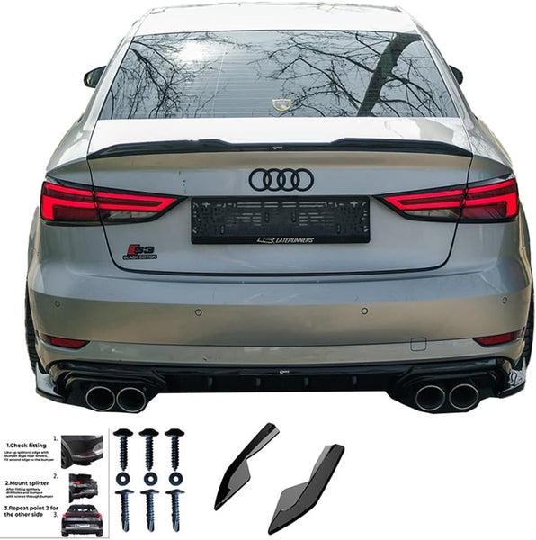 Oneway Rear Side Diffusors compatible with Audi A3 (8V) Sedan Facelift 2016-2020 - Gloss black