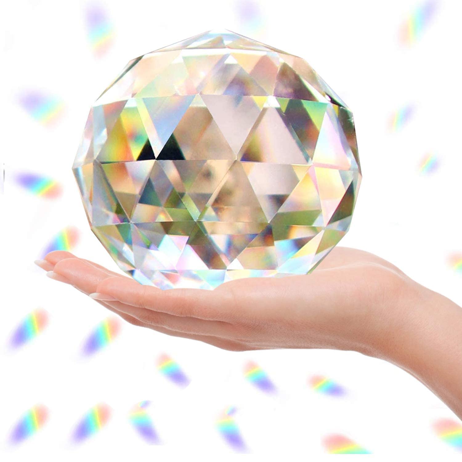 Clear Glass Crystal Ball Prism Suncatcher Rainbow Maker, Sphere Faceted Gazing Ball for Window, Feng Shui, Home Office Garden Decoration