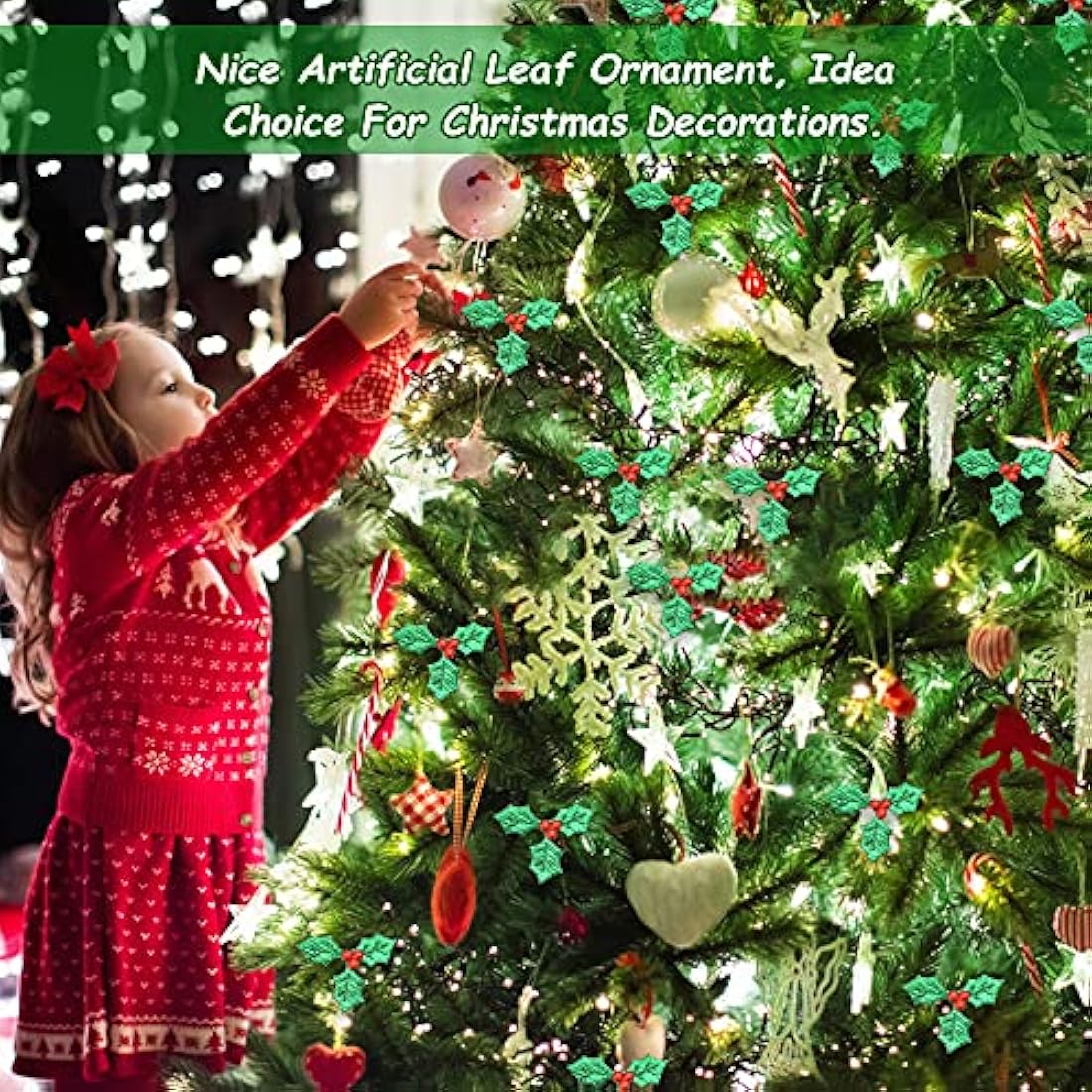 AFASOES 100 Pcs Artificial Holly Berry Leaves, Holly Leaves and Berries for Craft, Mini Triple Leaf Holly Berries Christmas Holly and Berry for Christmas Cake Topper Gift Box Decorations Crafts, 5cm