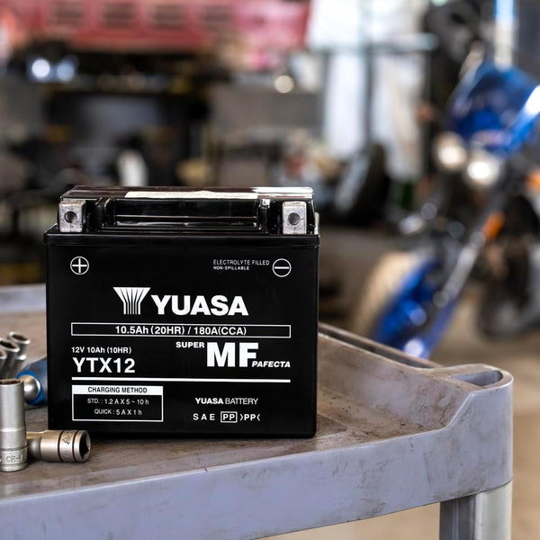 Yuasa YTX12 12V 180 CCA Maintenance Free VRLA AGM Motorbike Battery, Black