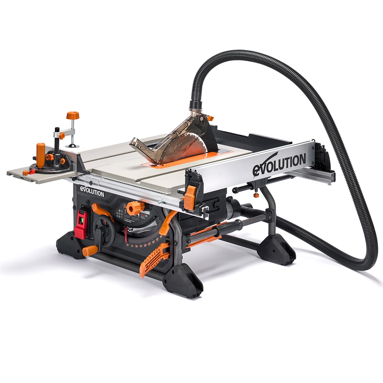 Evolution Power Tools R255TBLX+ Table Saw With Stand (Next Gen Rage 5-S) Multi-Material Cutting Blade Included Cuts Wood Metal Plastic, 45˚ Bevel, +/- 60˚ Mitre Angle, 85mm Cut Depth, 1800w Motor 240v
