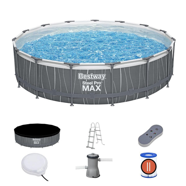 Bestway Steel Pro | Max Round Frame Swimming Pool with Filter Pump, Above Ground Frame Pools, Grey, 15ft