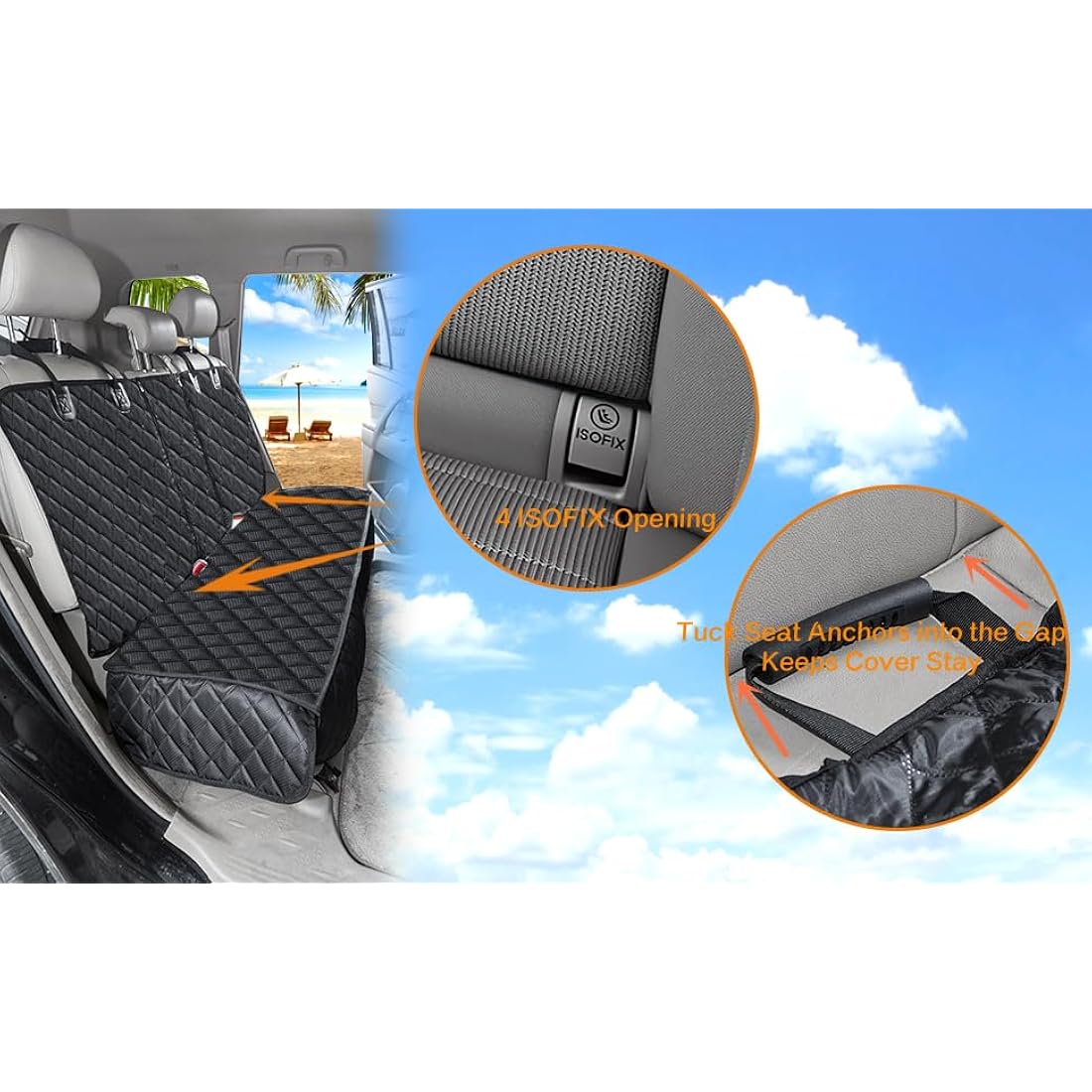 ANOSOSPECIAL Dog Car Seat Cover for Back Seat Cover for Kids ISOFIX with Dog Seat Belt Non Stick Fur Car Seat Protector for Dogs Nonslip Water Proof Durable for Truck SUV（Black ISOFIX-Large）