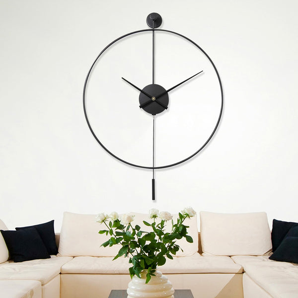 Classical Large Decorative Wall Clock with Pendulum, Modern Non-Ticking Silent Metal Wall Clocks for Living Room, Bedroom, Study, Office,