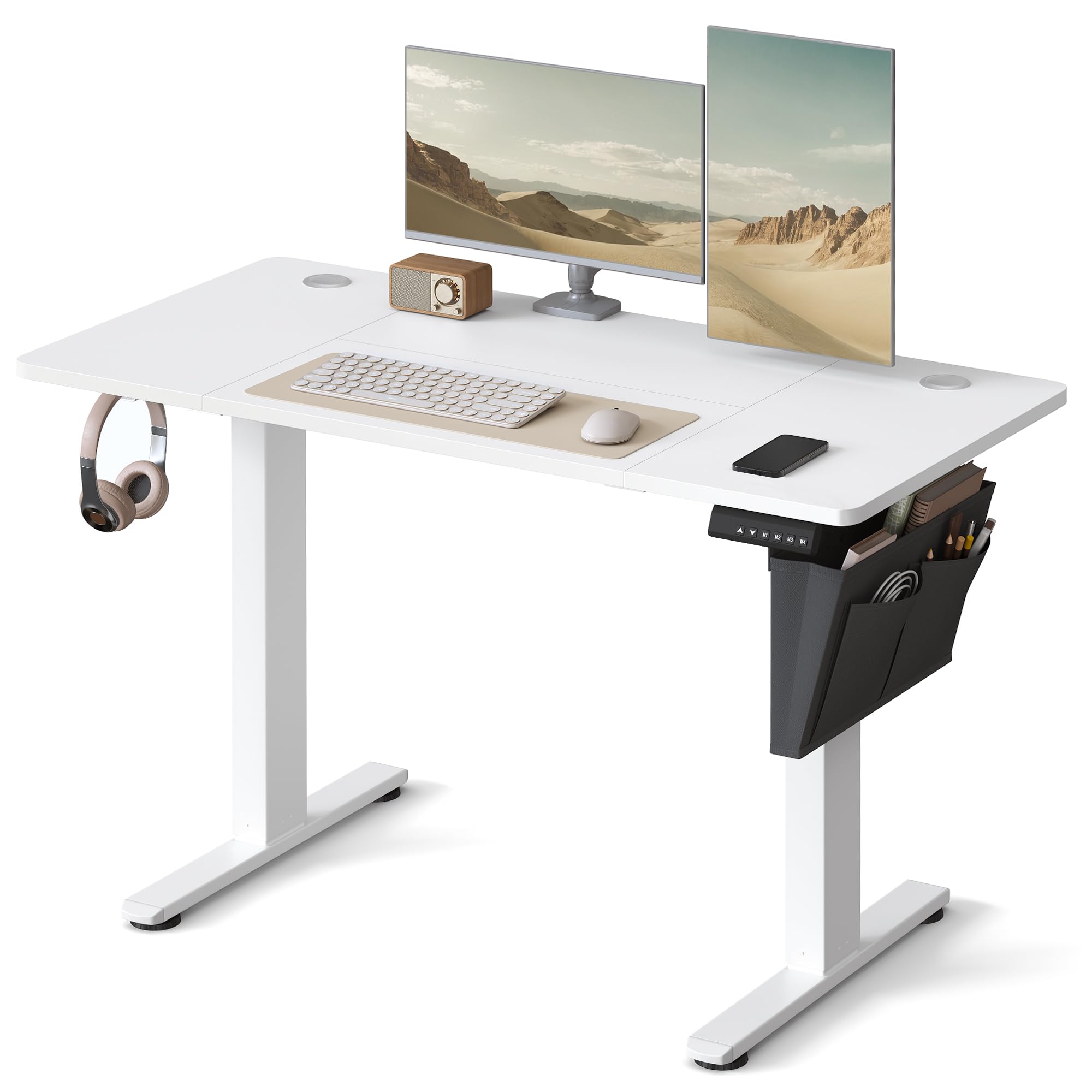 VASAGLE Electric Standing Desk, Height Adjustable Desk, 60 x 140 x (72-120) cm, 4 Memory Heights, Storage Pocket, for Home Office, Study, Rustic Brown and Ink Black LSD134K02