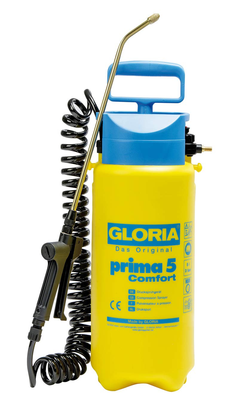 GLORIA Prima 5 Comfort Pressure Sprayer | Garden Sprayer | 5 Litre Filling Capacity | Comfortable Equipment | 2.5 m Spiral Hose | Compressor