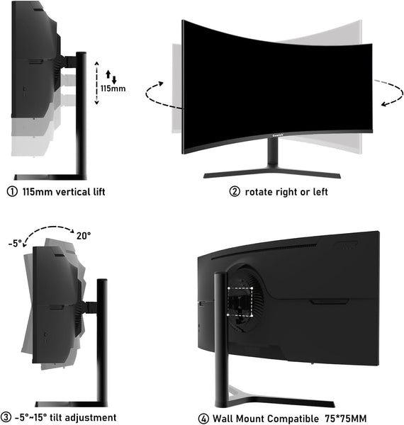 Gawfolk 34 Inch Ultrawide Curved 144Hz Gaming Computer Monitor 1500R PC Screen 21:9 UWQHD (3440x1440),Adaptive Sync,178° Viewing Angle,Display Port、HDMI 2.0, VESA75x75MM-Black