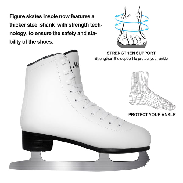 Nattork Figure Skates Excellence Stainless Steel Blades Ice Figure Skating with Enhanced Support Strength Performance and Ultimate Comfort for Youth and Adult