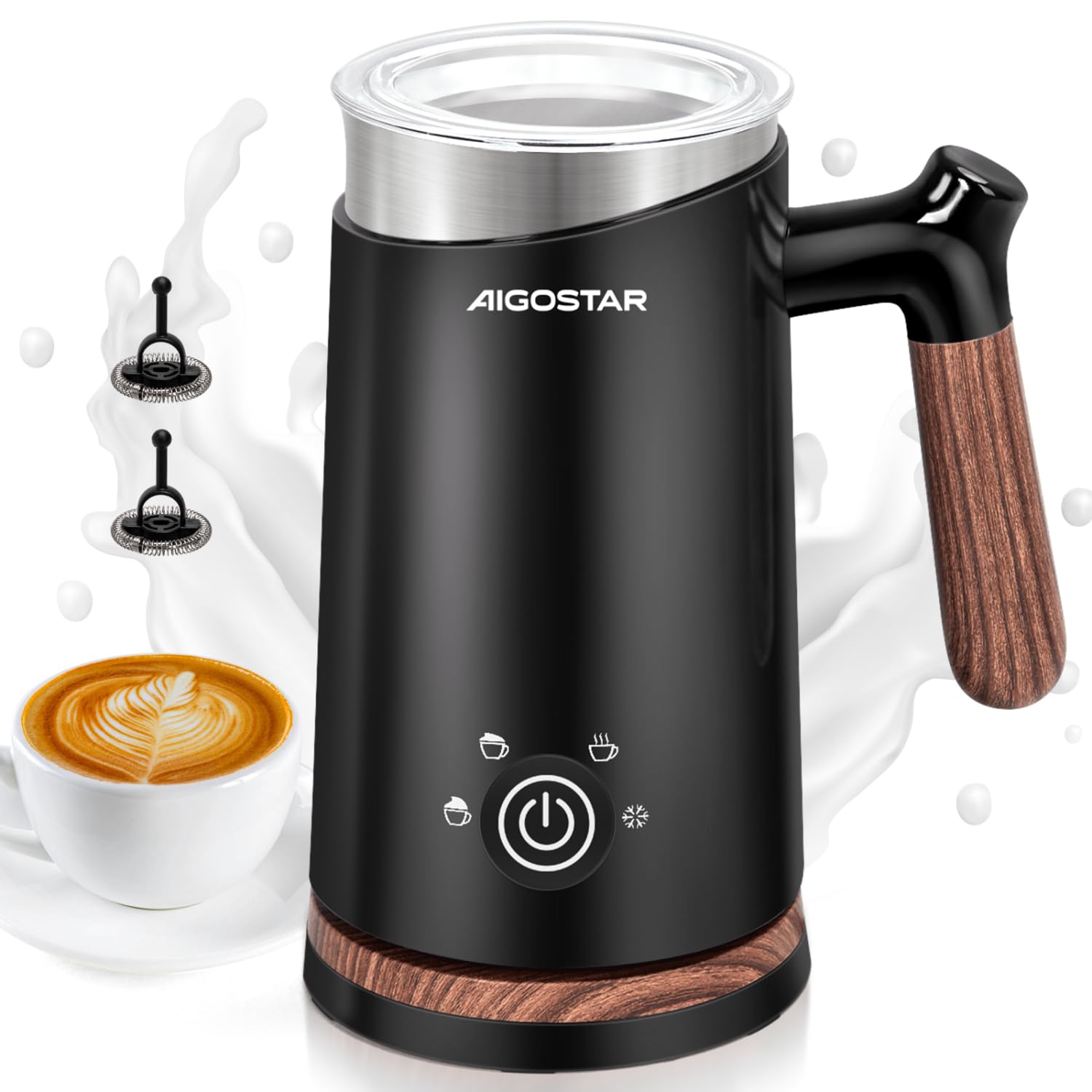 Aigostar Automatic Milk Frother and Warmer, Electric Milk Steamer Milk Heater, 4 in 1 Hot & Cold Milk Foamer Coffee Frother for Latte Cappuccino Hot