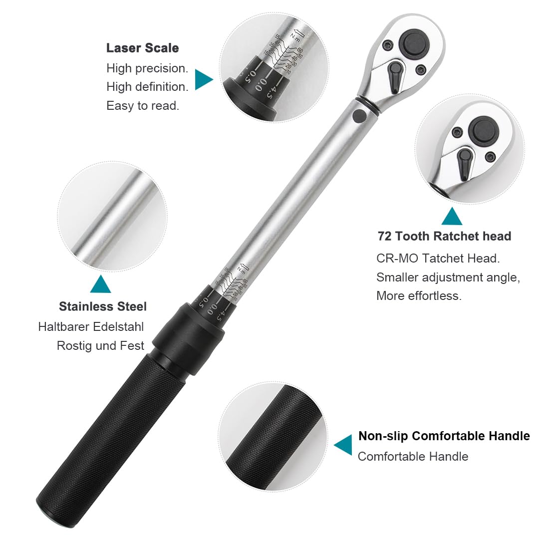 Awang Torque Wrench1/2-Inch Drive Click 25-220 Nm Dual-Direction Adjustable Torque Wrench Set