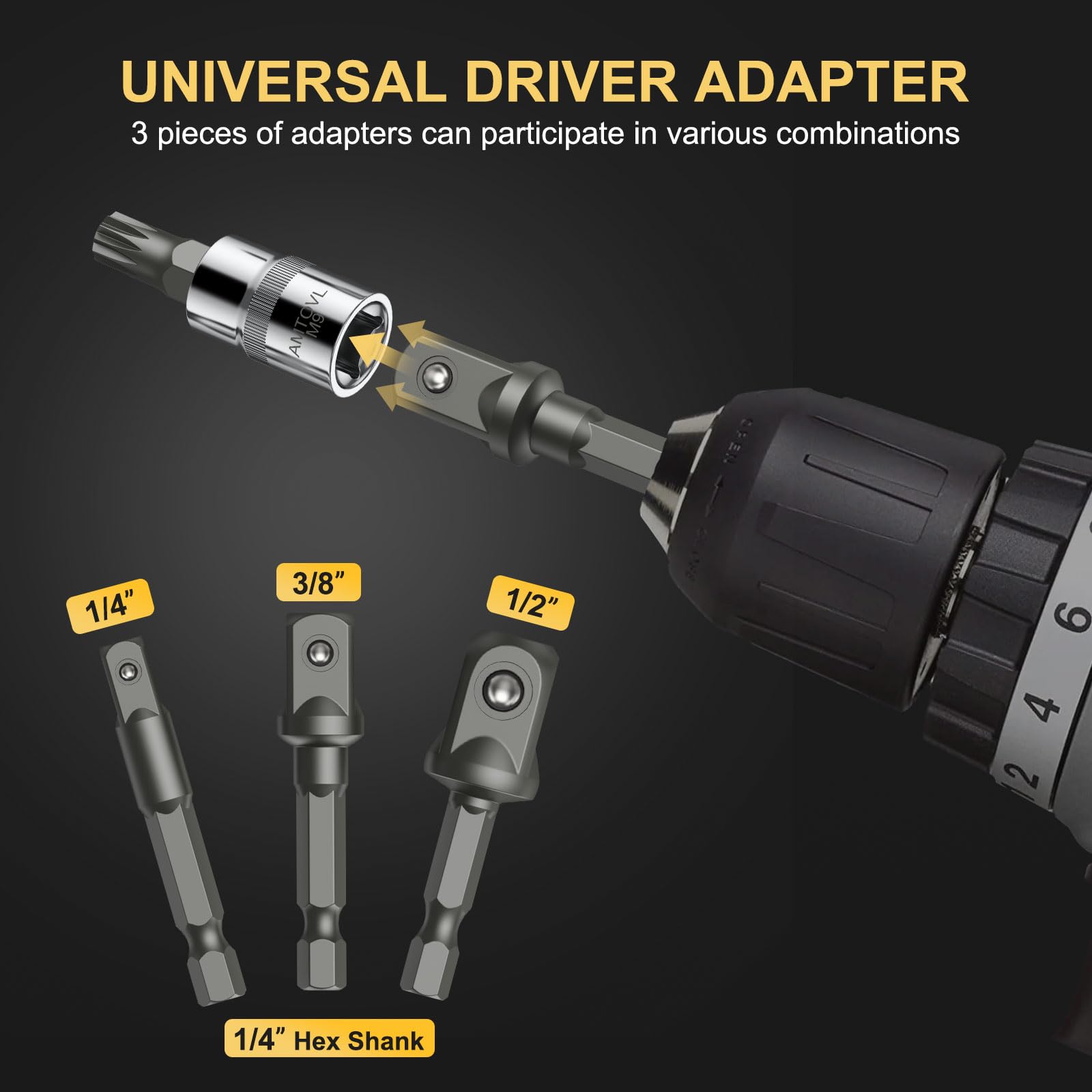 AMTOVL 15-Piece Triple Square Spline Bit Socket Set - S2 Alloy Steel & 50BV30 CRV XZN Bits - Includes 1/4", 3/8", 1/2" Drive Sizes (4,5,6,8,9,10,16,18mm) with Adapter - Fit for Automotive & DIY