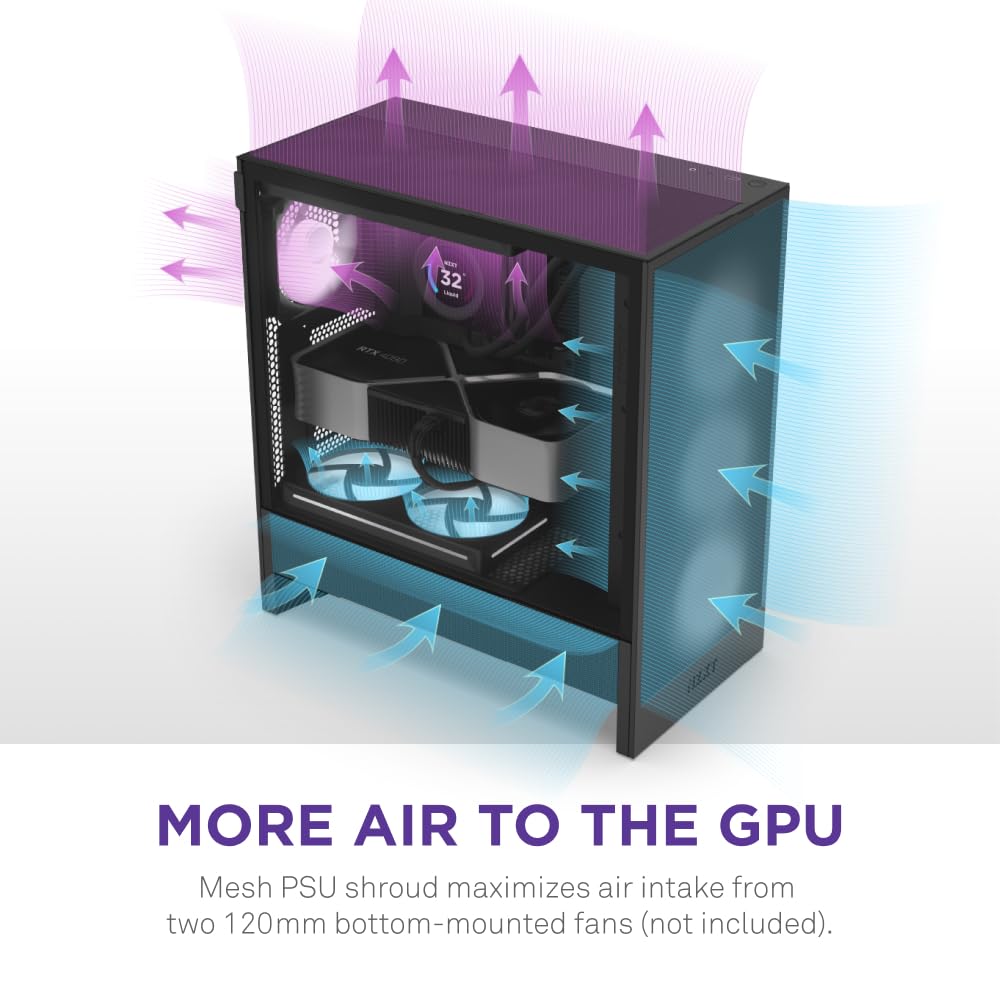 NZXT H5 Flow RGB - Compact ATX Mid-Tower PC Gaming Case - High Airflow - F360 RGB Core (CV) Included - 360mm Front & 240mm Top Radiator Support - Cable Management - Tempered Glass - White