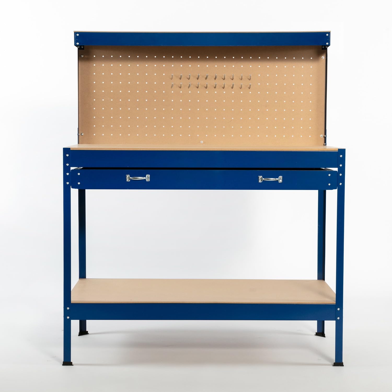 SwitZer New Red Steel Garage Tool Box Toolbox Work Bench Workbench Storage With Drawers Pegboard and 20 Pegs Shelf DIY Workshop Station