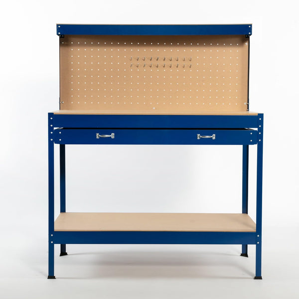 SwitZer New Red Steel Garage Tool Box Toolbox Work Bench Workbench Storage With Drawers Pegboard and 20 Pegs Shelf DIY Workshop Station