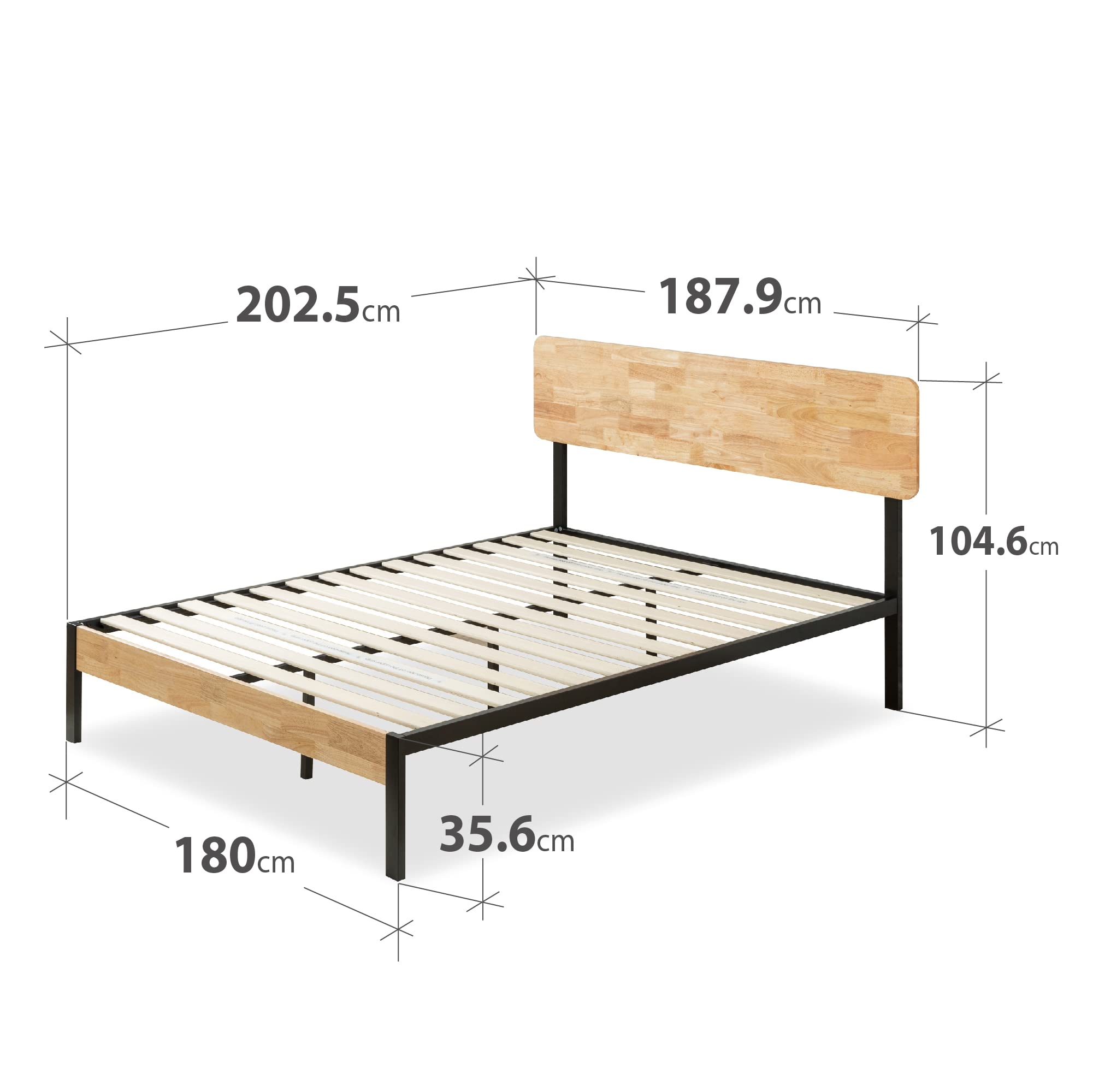 Zinus Olivia Single Bed frame - Bed 90x190 cm - 36 cm Height - Metal and Wood Platform Bed frame - Natural Brown and Black