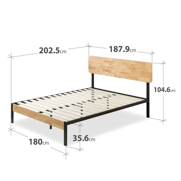 Zinus Olivia Single Bed frame - Bed 90x190 cm - 36 cm Height - Metal and Wood Platform Bed frame - Natural Brown and Black