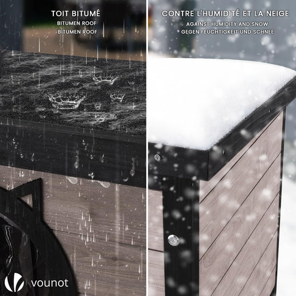 VOUNOT Cat House Outdoor with Kennel Door Privacy Window Cat Wooden Shelter 57x45x43cm, Grey
