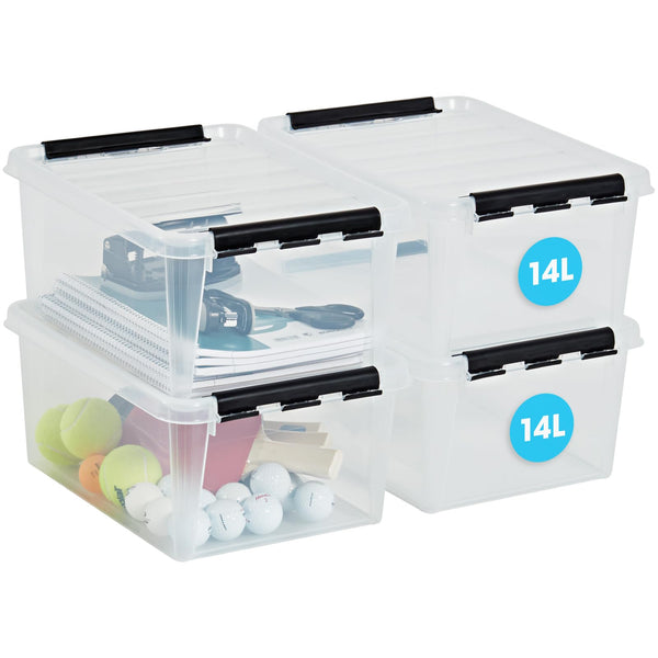 SmartStore 14L Clear Plastic Storage Boxes with Lid, 4 Pack, Reinforced, 10 Year Guarantee, Food Safe, Clip Locked, Stackable and Nestable, BPA Free