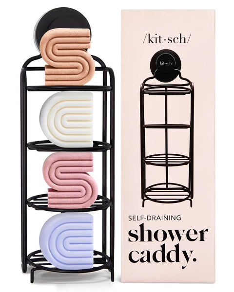 Kitsch Self Draining Shower Caddy - Bathroom Shower Organizer with Suction Cup | Rustproof Shower Rack & Bar Soap Holder for Shower | Soap Dish for