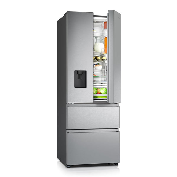Hisense RF632N4WIE 70cm Freestanding French Door Fridge Freezer Metallic with Water Dispenser & Metal cooling 70 × 200 × 69.4 cm (W×H×D)