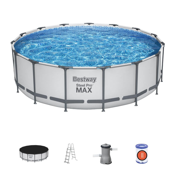 Bestway Steel Pro | Max Round Frame Swimming Pool with Filter Pump, Above Ground Frame Pools, Grey, 15ft