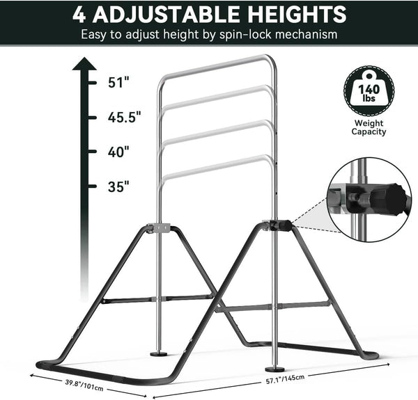 FBSPORT Gymnastics Bar, Folding Horizontal Bar Gymnastics Equipment for Kids Home Training, Expandable Gymnastics Training Bar Junior with Adjustable Height for Girls Boys