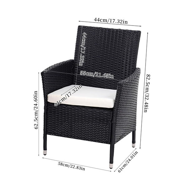 Warmiehomy Rattan Garden Chairs Outdoor Dining Chair Set of 2 Wicker Armchairs with Padded Seat Cushions High Backrest Patio Chair, Black