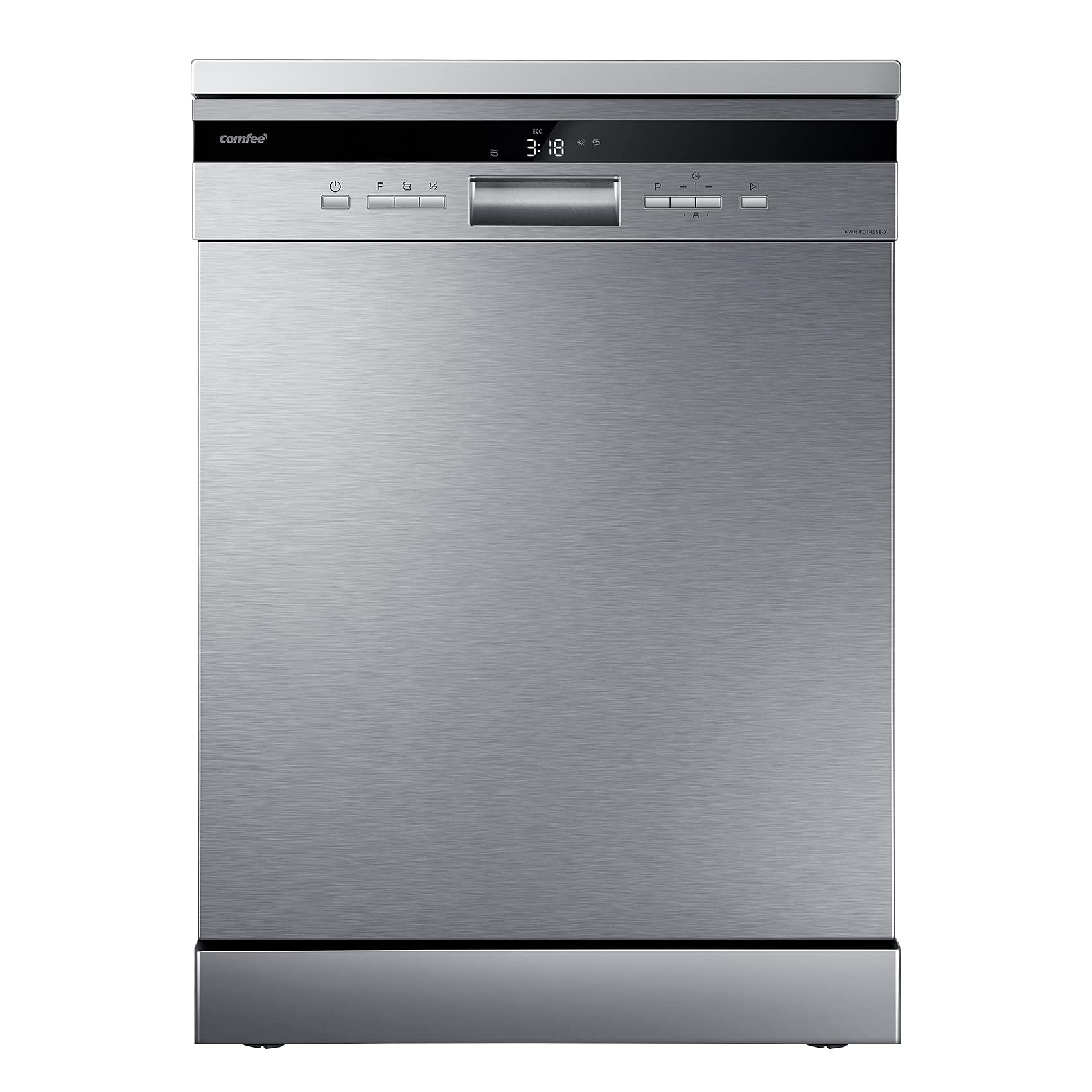 COMFEE' Freestanding Dishwasher CDWEF1034BW-UK 45cm Width, Slimline Dishwasher with 10 place settings, Quick Wash, Hygiene Wash, Delay Start, Half Load, Adjustable Basket - White
