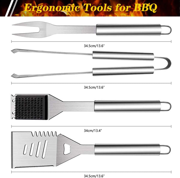 QH7 10 Pack BBQ Barbecue Tool Set, Stainless Steel Outdoor Barbecue Grill Utensils Set with Storage Bags for Picnics and Outdoor Activities