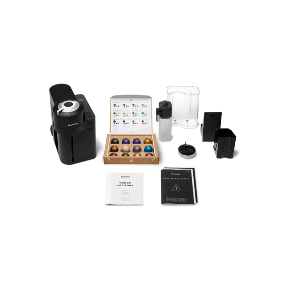 Nespresso Vertuo Lattissima Coffee Machine by De'Longhi for Vertuo Coffee Pods, Latte, Cappuccino, Integrated Milk Frother, Starter Capsule Set Included, ENV300.B, Black
