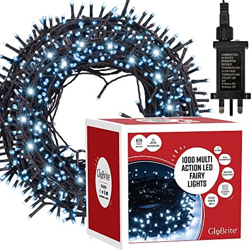 GloBrite 1000 LED Fairy Lights - Versatile with 8 Modes, Outdoor and Christmas Tree Lights - Waterproof, Cool White