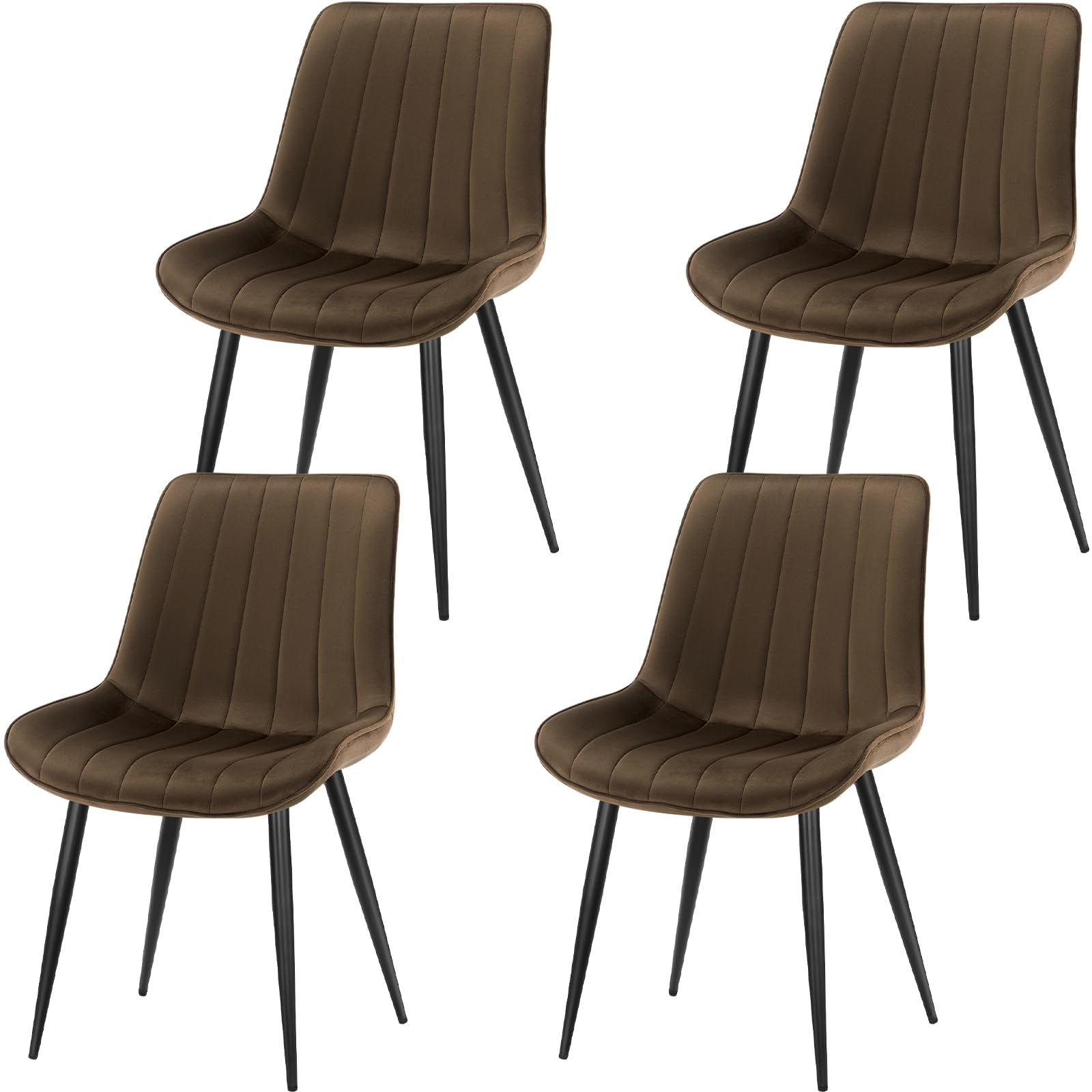 LONGTOO Set of 6 Dining Chairs with Velvet Upholstered Seat & Backrest,Stable Metal Legs,Modern Stripe Design,Champagne