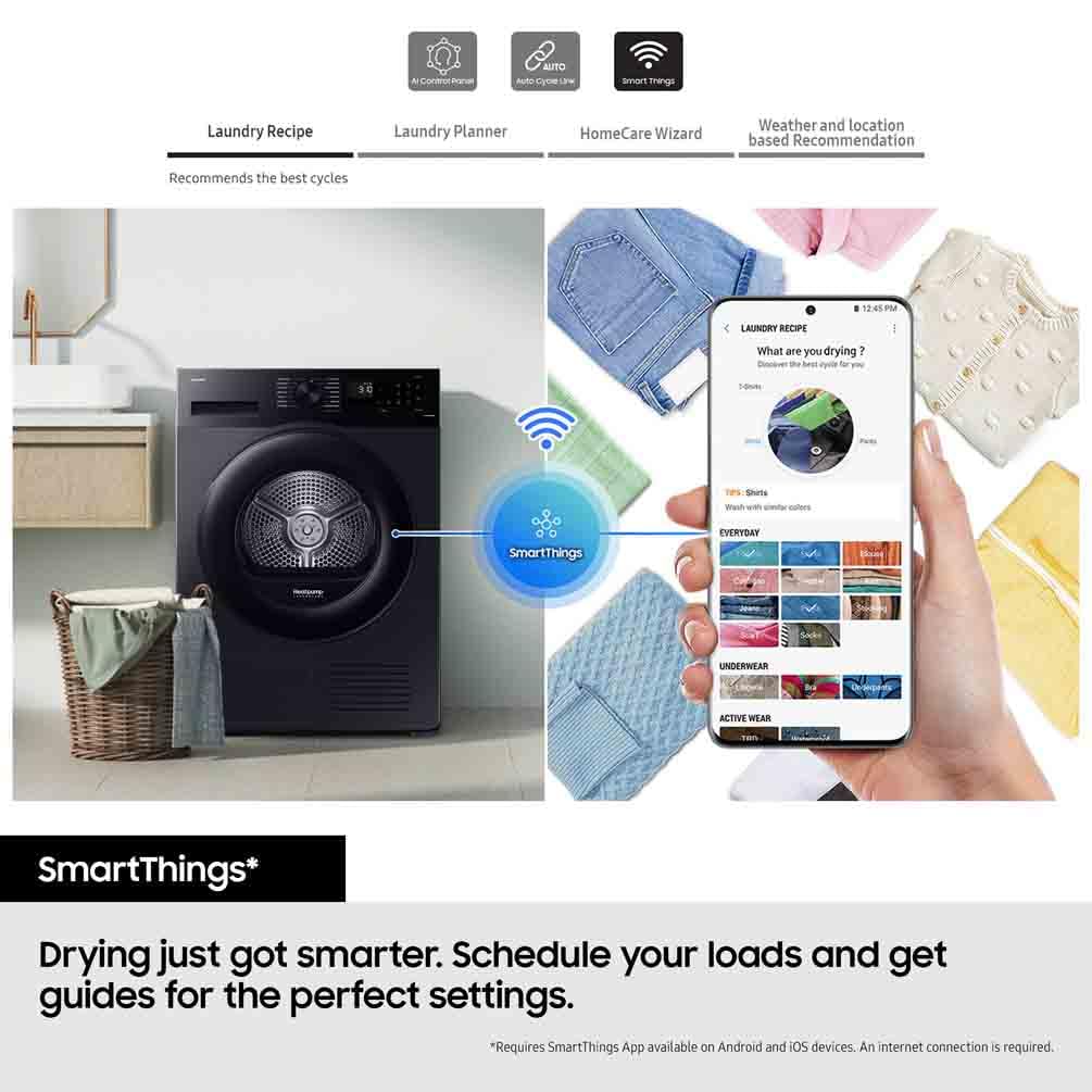 Samsung Series 5 DV80CGC0A0ABEU with OptimalDry and SmartThings, Heat Pump Tumble Dryer, 8kg