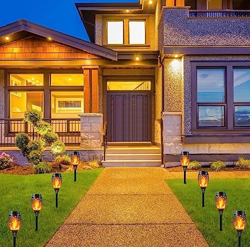 Solar Lights Outdoor Garden, 12 Pack Solar Flame Lights LED Warm Flickering Flames Waterproof Solar Torch Lights Garden Ornaments Landscape Lighting Auto On/Off for Pathway Yard Decoration (Warm)