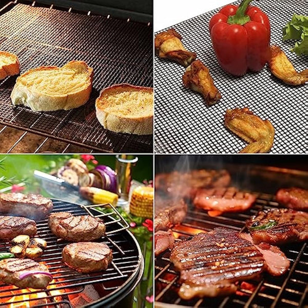 GWHOLE BBQ Grill Mat 4Pcs Non Stick Barbecue Sheets Reusable for Charcoal Gas Grill Meat Vegetable Cooking,40 * 30cm