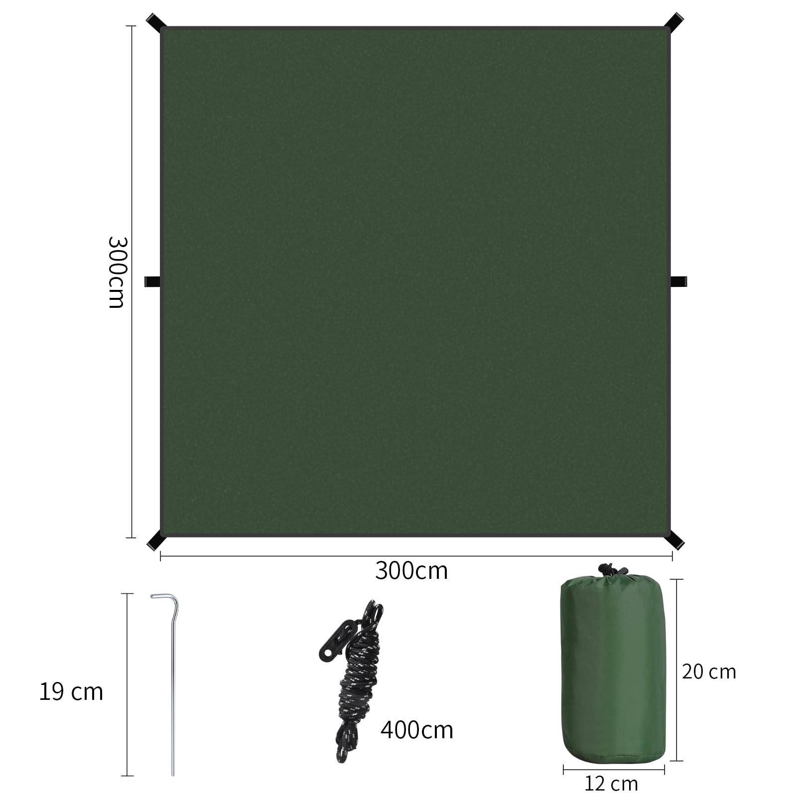 GEEDIAR Hammock Rain Fly Tent Tarp 300 x 300cm - PU3000MM-Anti-UV, Lightweight Waterproof Camping Shelter for Outdoor, Travel, Sunshade, Rain, Hammock - Poles Not Included (Dark Green)