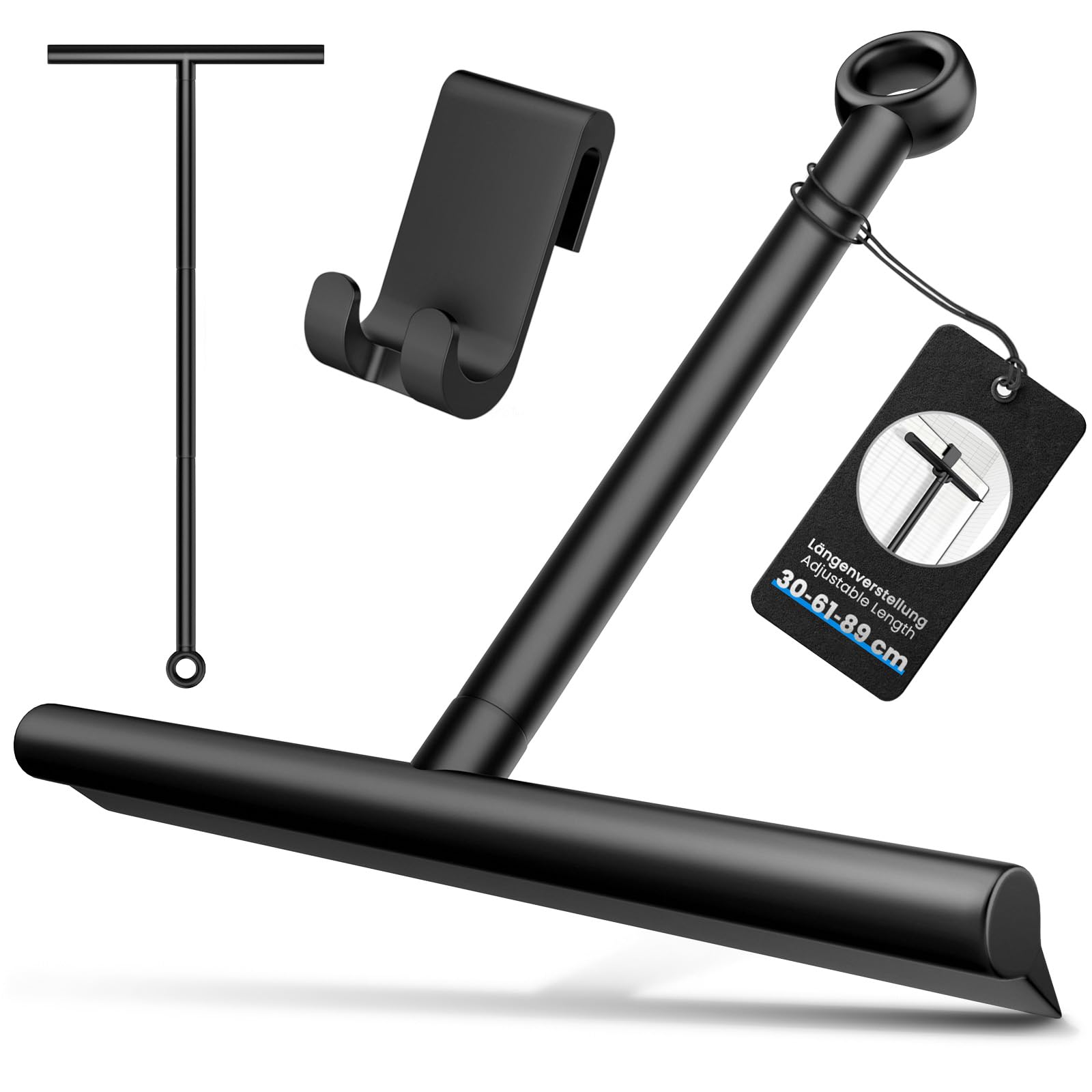 ecooe 30-61-89 cm Adjustable Shower Squeegee, Squeegee Shower Black, Squeegee Base with Holder, 30 cm Wide Water Squeegee for Glass, Tiles, Mirrors,