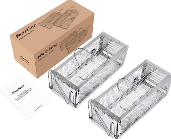 Humane Rat Traps, RatzFatz 2pcs Mouse Traps for Outdoors & Indoor, No Kill, No Harm, Reusable Live Catch Mousetrap, Pet Friendly Rat Catcher, Large 30